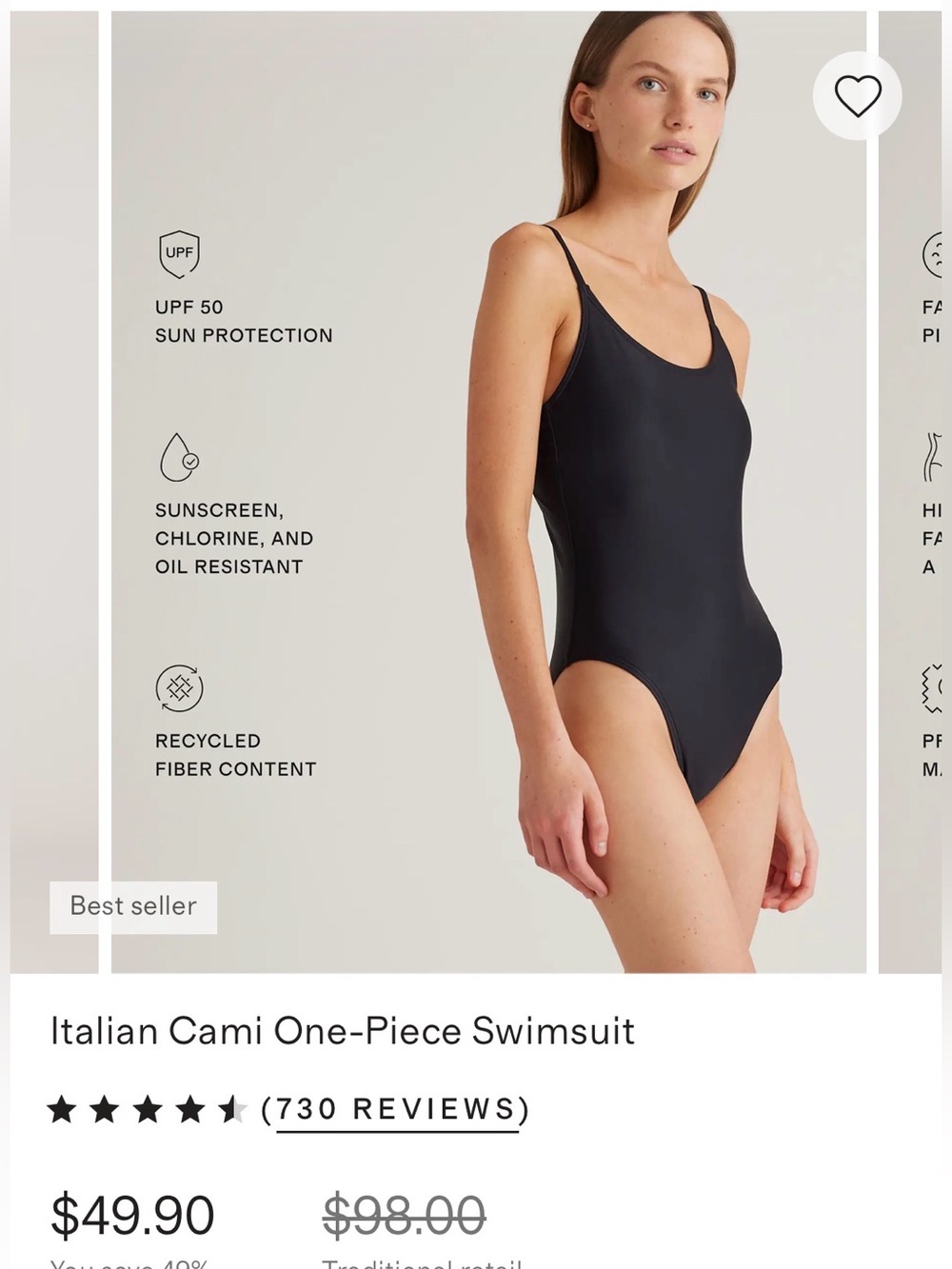 Quince Black Cami One-Piece Swimsuit